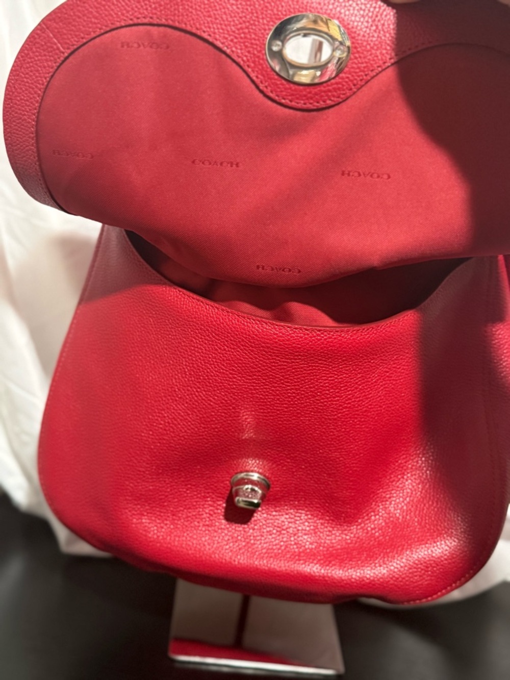 Coach Red Pebbled Leather Hobo Bag - Picture 2 of 4